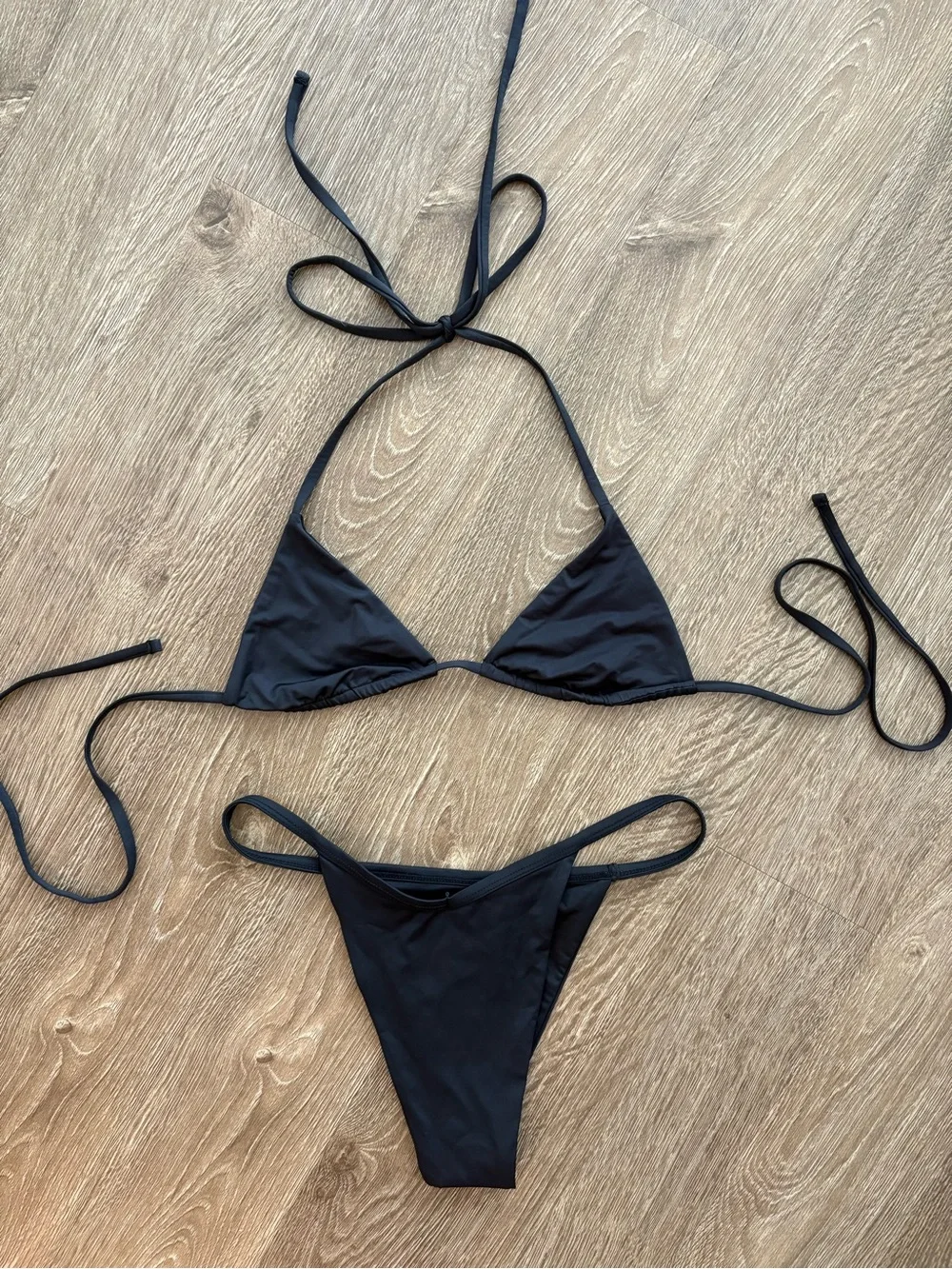 Frankie's Bikinis Black Triangle String Bikini